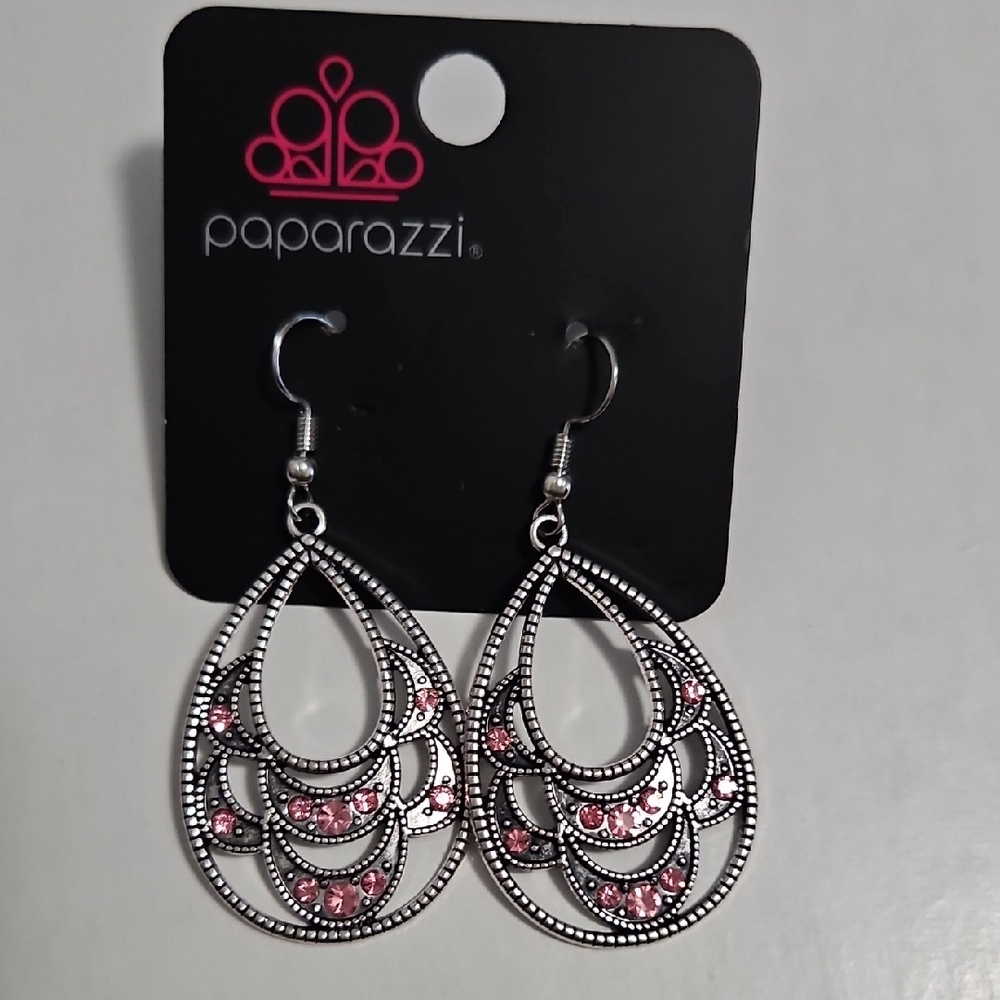 Paparazzi Silver Earrings with Pink Accents
